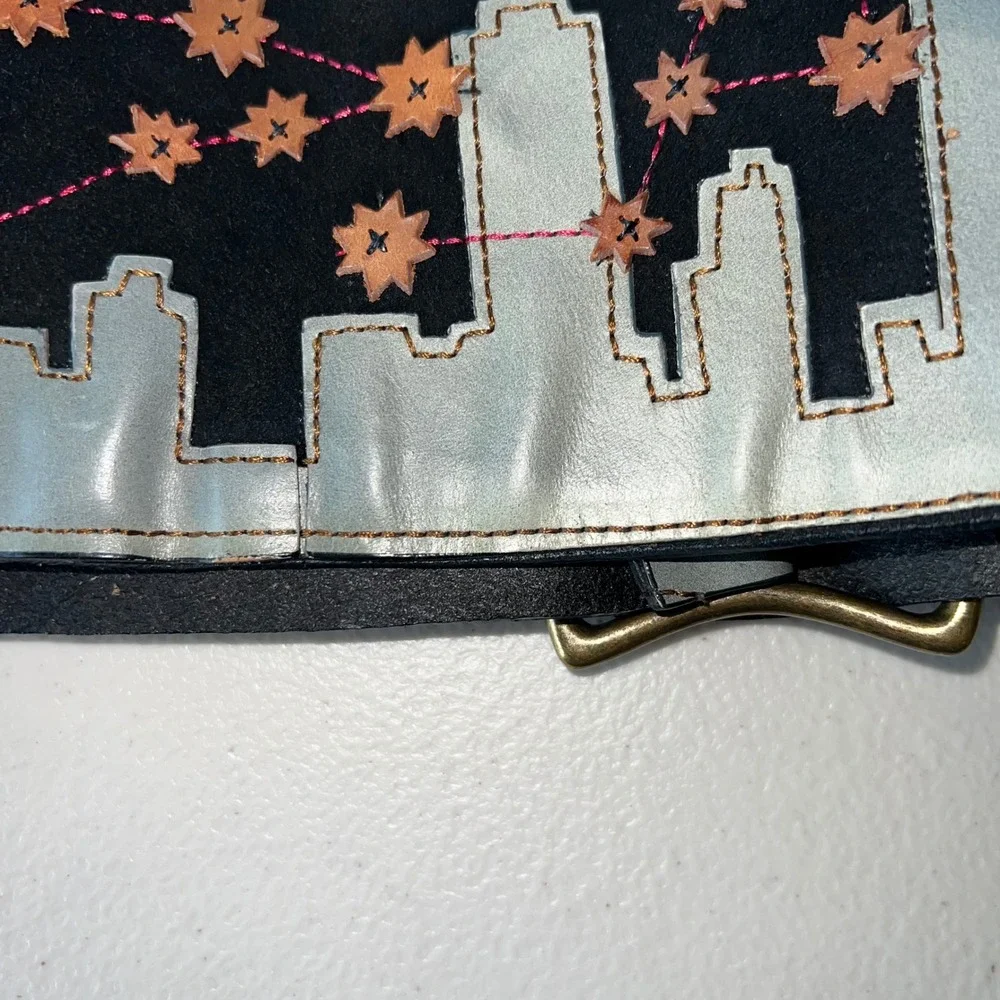 Anthropologie Wide Leather Cityscape Belt Size Medium